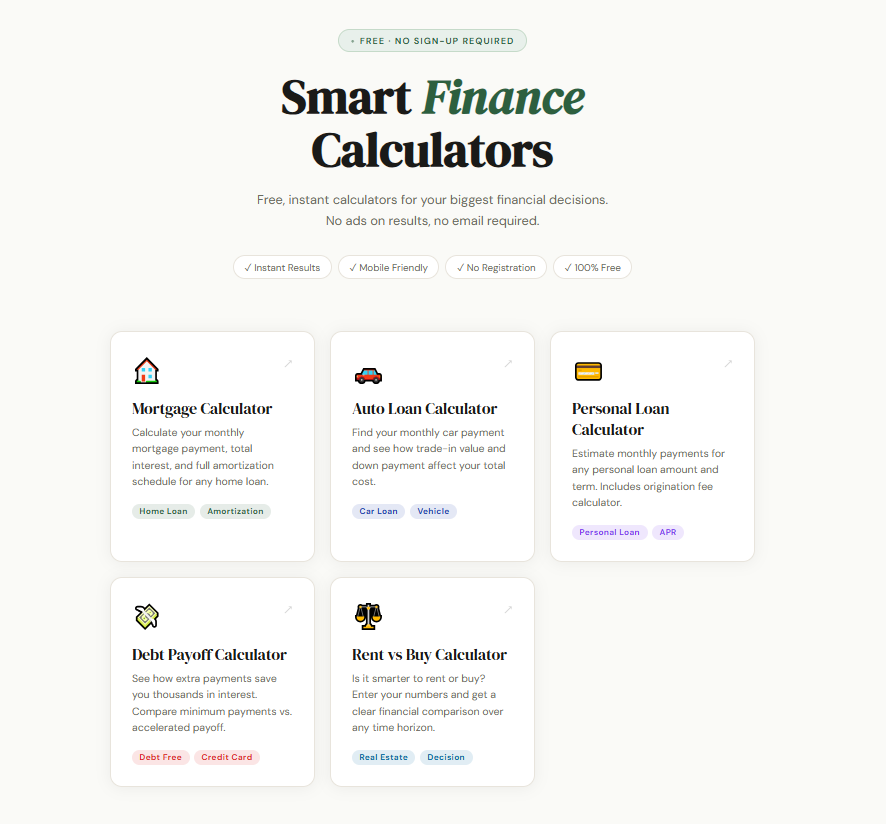 Built 5 free finance calculators