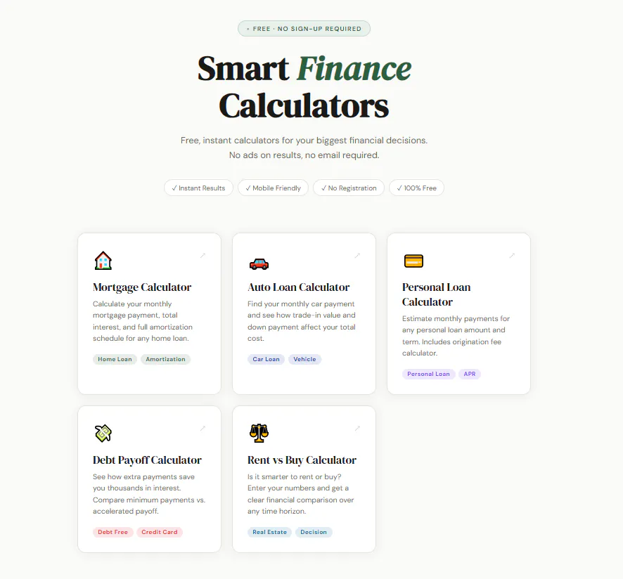 Built 5 free finance calculators product banner