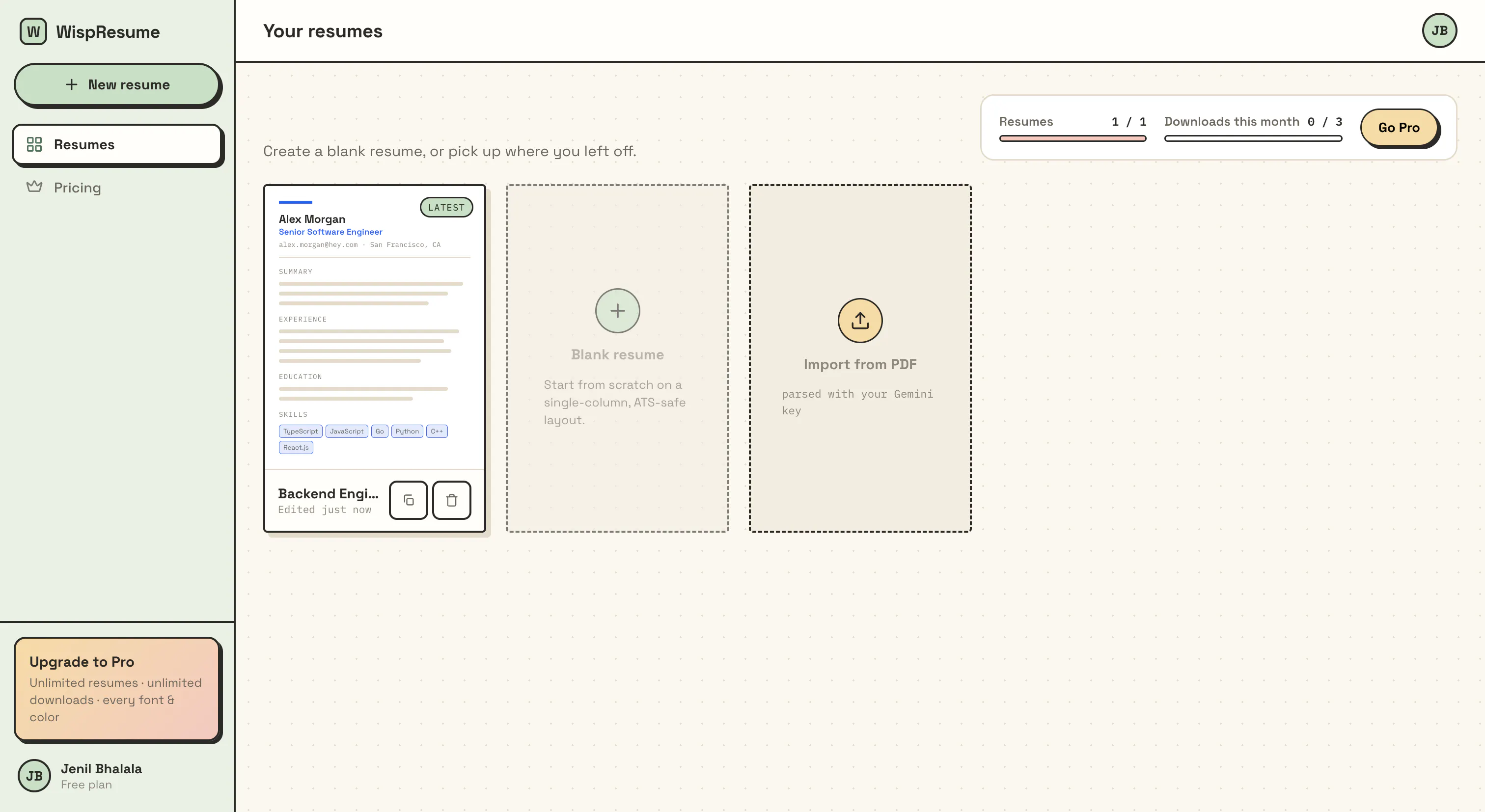 WispResume gallery image