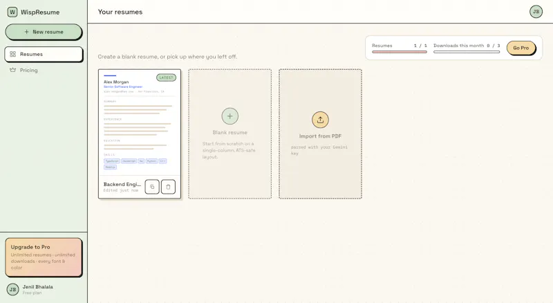 WispResume screenshot 1