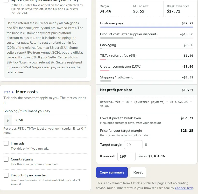 TikTok Shop Profit & Fee Calculator gallery image