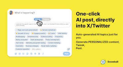 X/Twitter interface with Snowball&rsquo;s powerful content creation capabilities