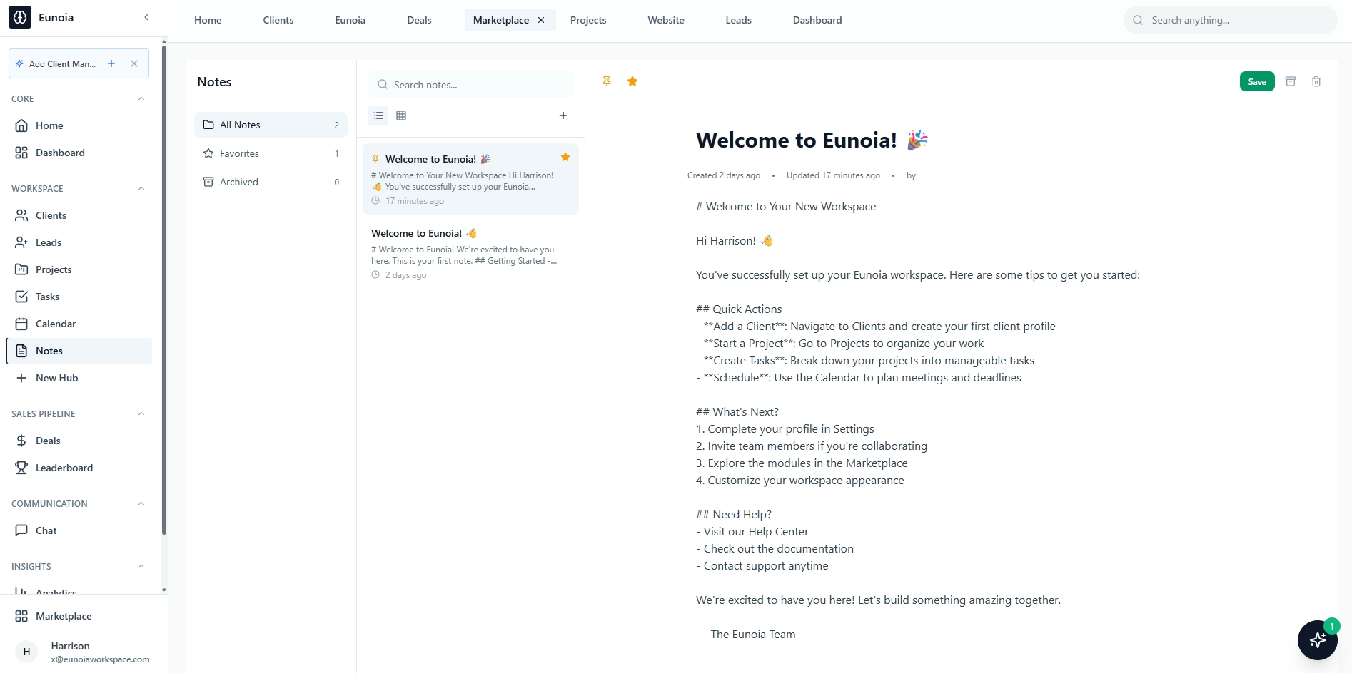 Eunoia  - Main screenshot showing features and interface