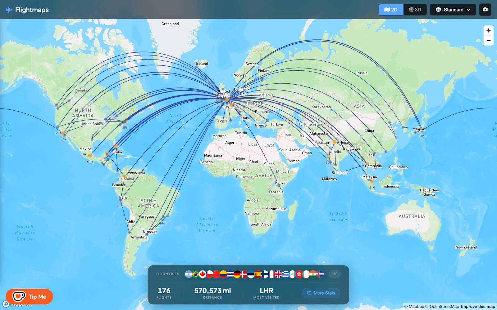 Visualize your lifetime flight history screenshot 1