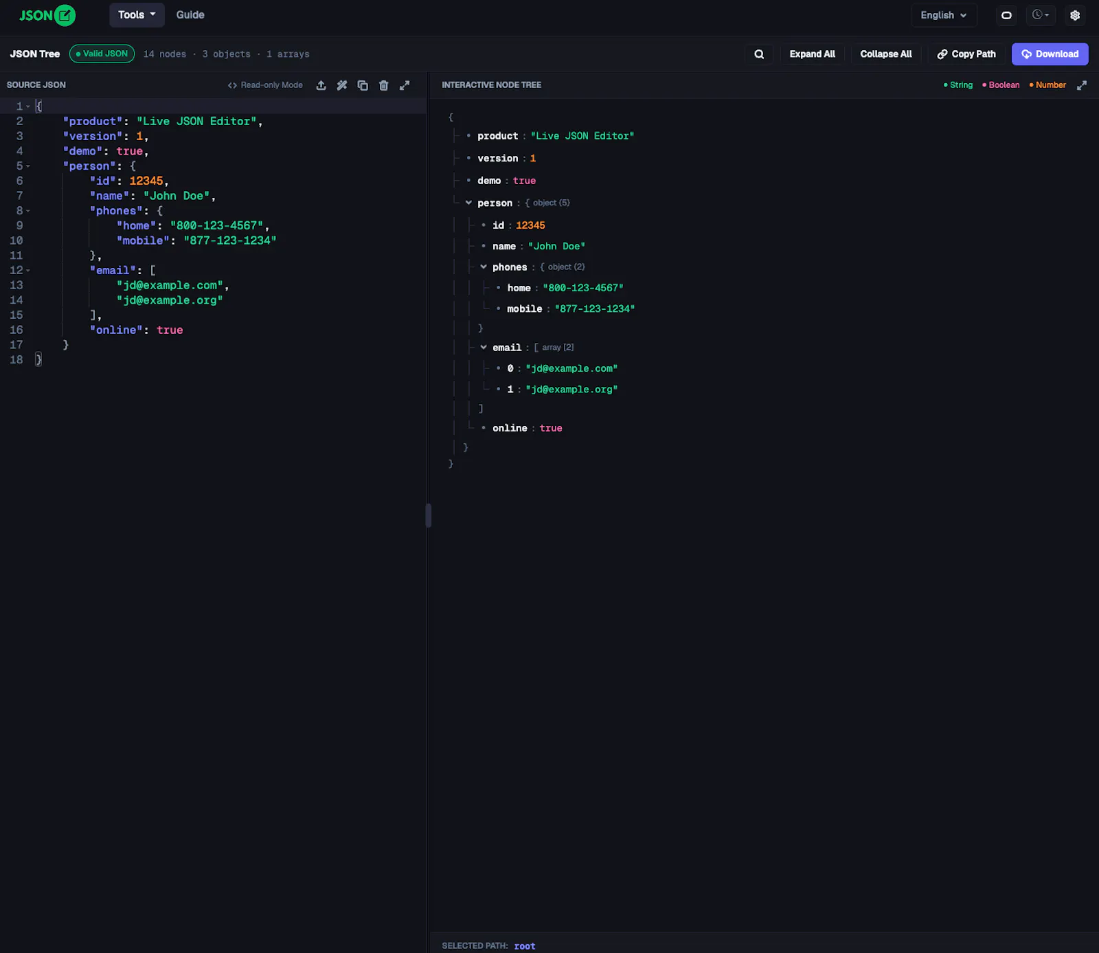 JSON Editor Online screenshot 2