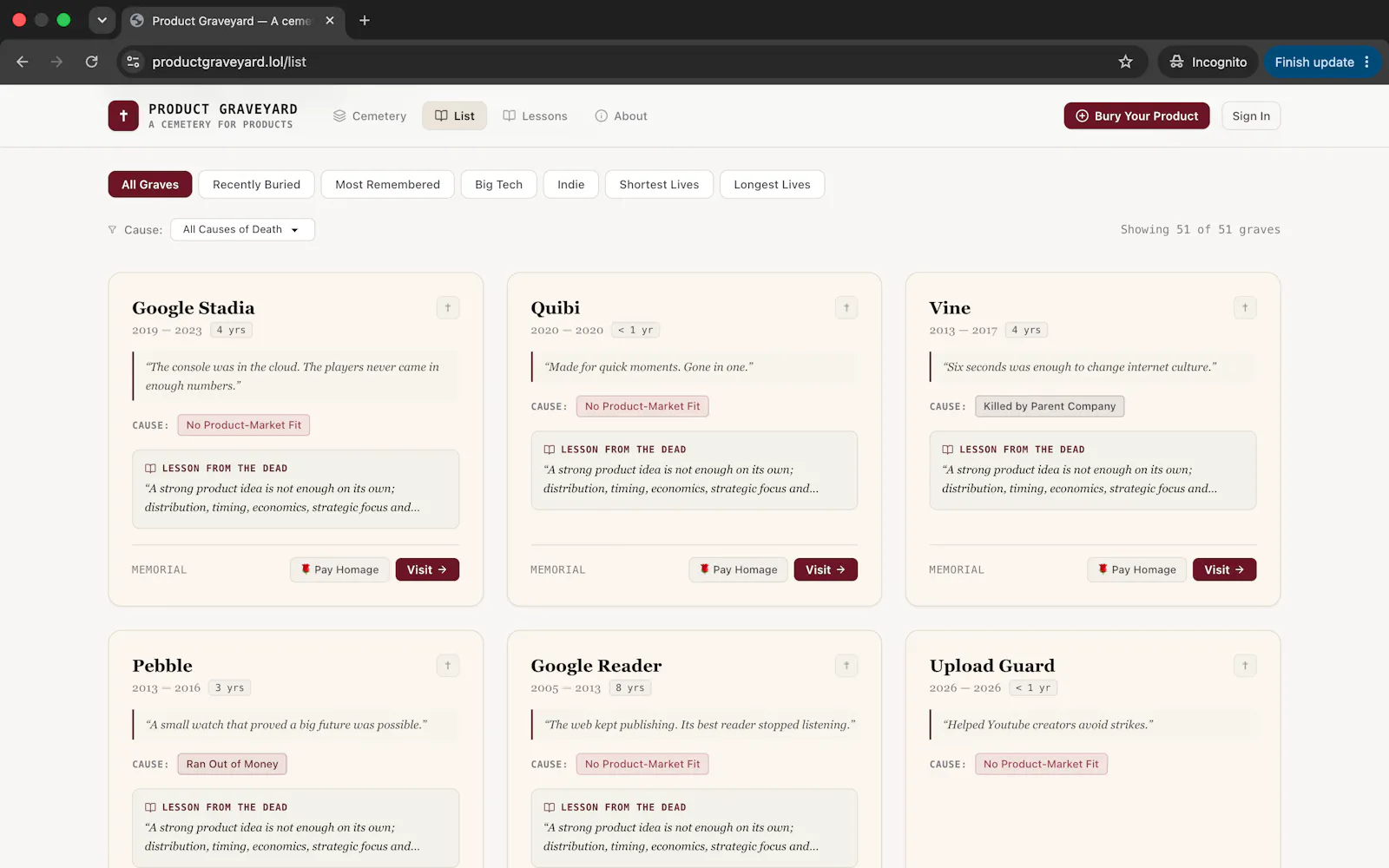 Product Graveyard screenshot 3