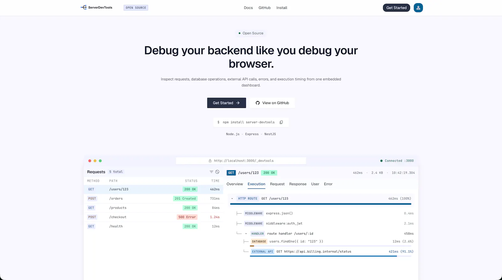 ServerDevTools screenshot 2