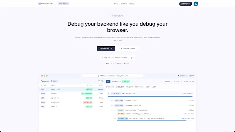 ServerDevTools screenshot 2