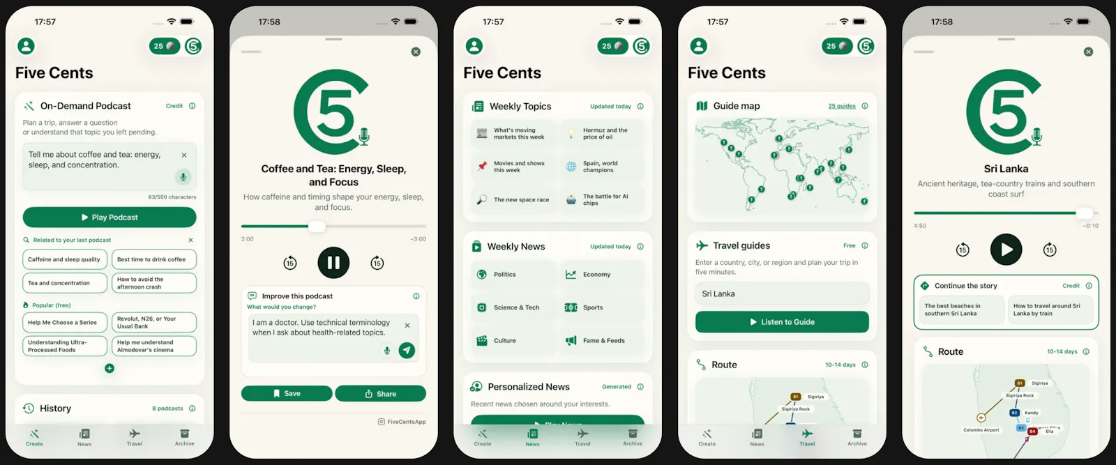 Five Cents · Personalized AI podcasts screenshot 1