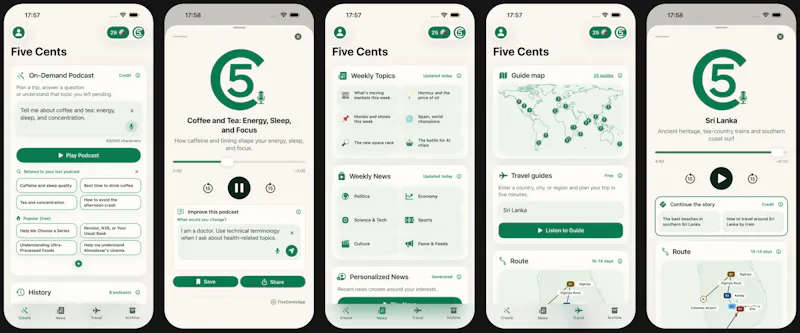 Five Cents · Personalized AI podcasts screenshot 1