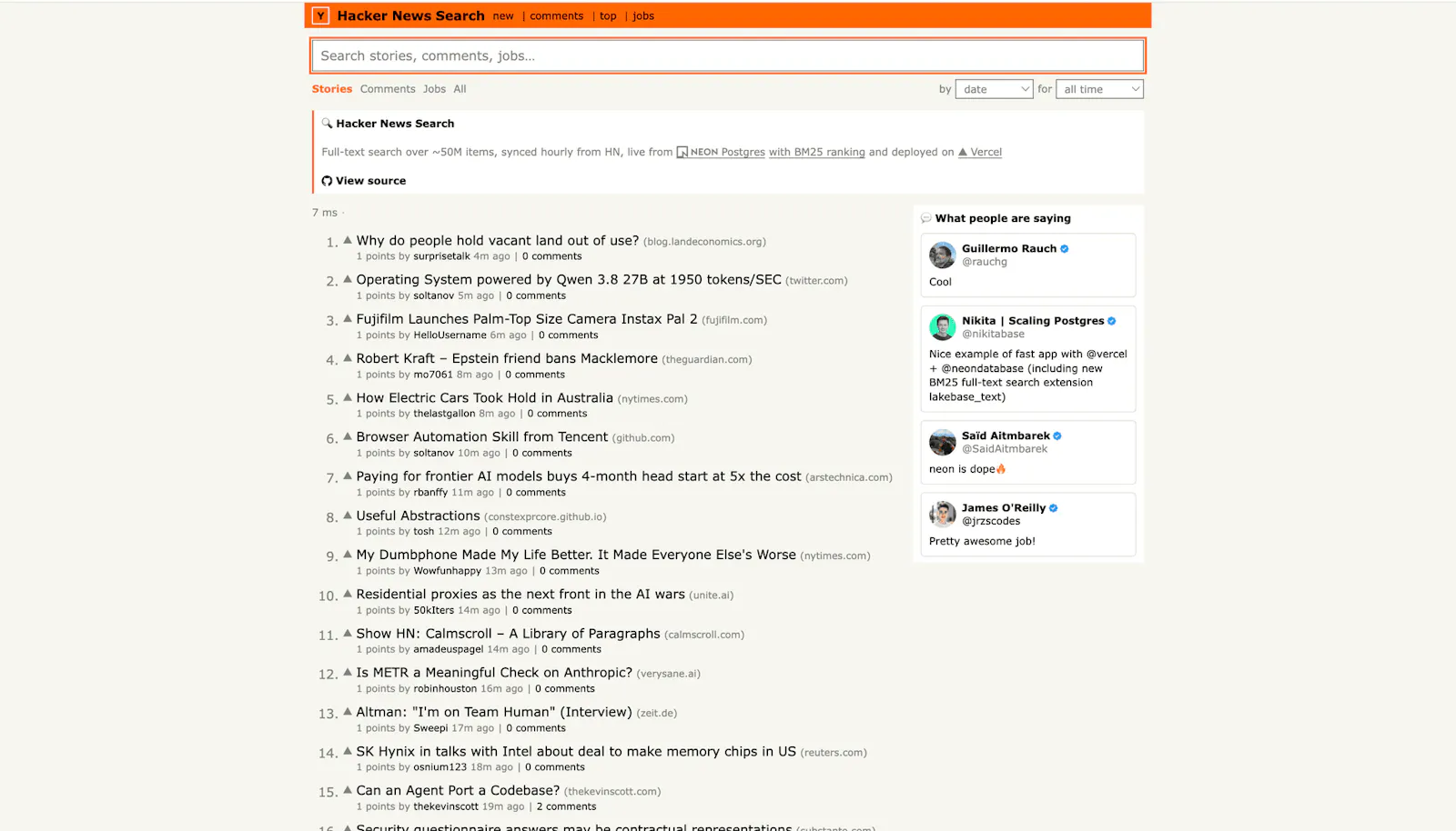 Hacker News Search screenshot 1