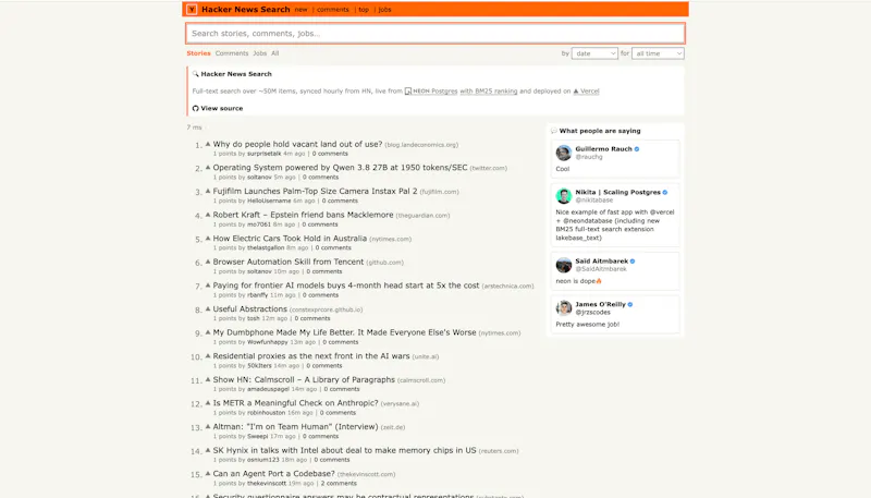 Hacker News Search screenshot 1