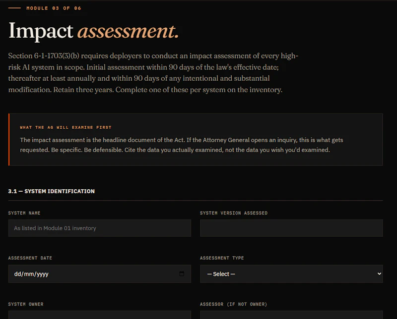Colorado AI Act Readiness Toolkit screenshot 3