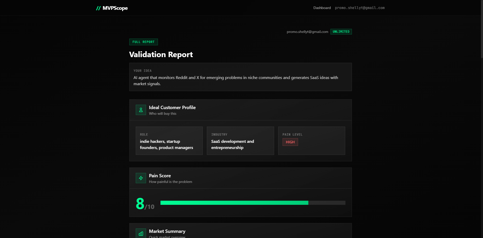 MVPscope – Validate your startup idea - Screenshot 3 showing product features and functionality