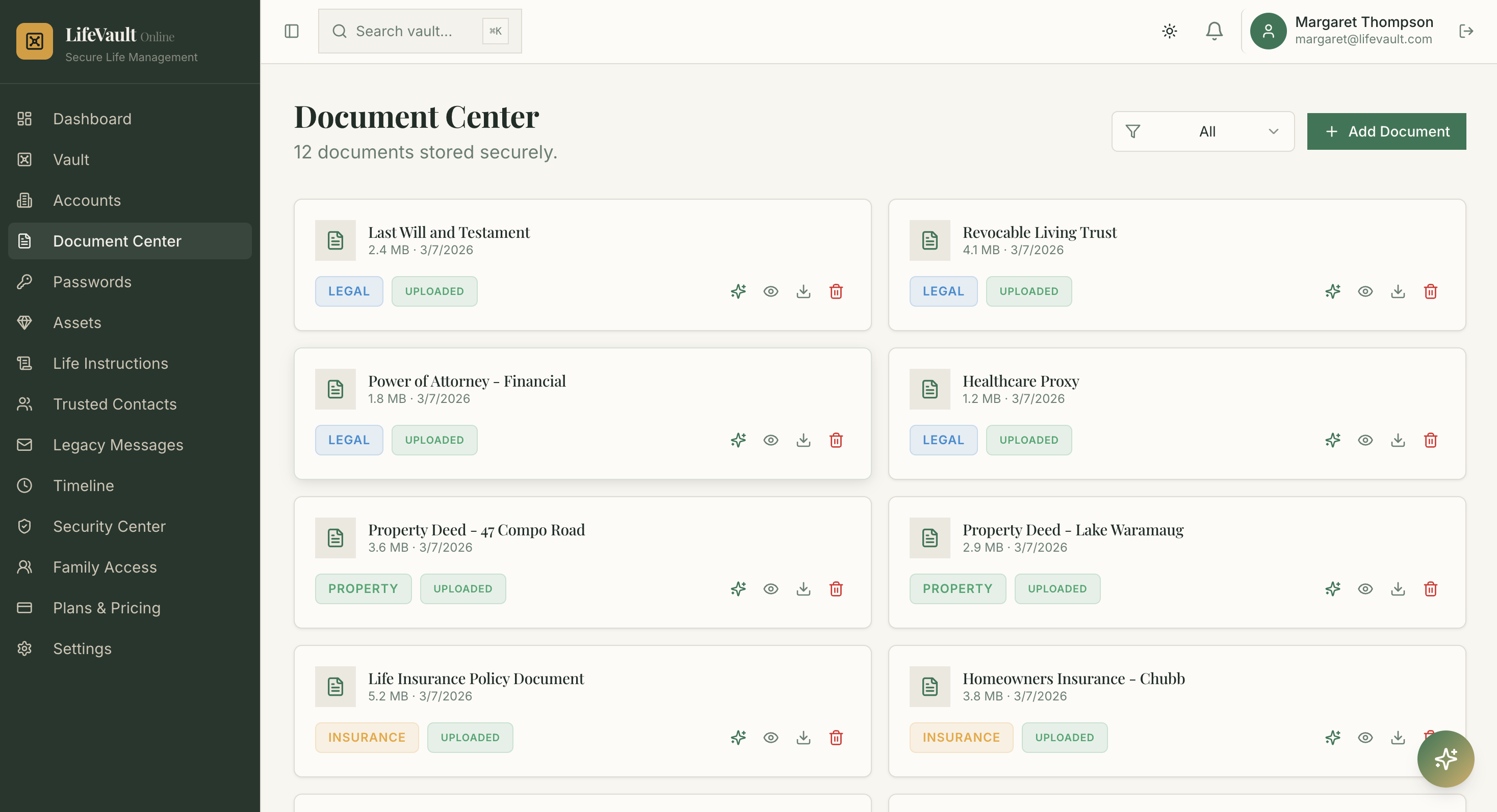 LifeVault Online - Screenshot 5 showing product features and functionality