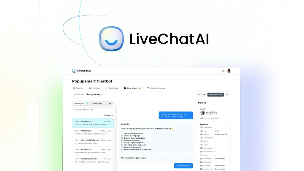 startuptile LiveChatAI-AI chat bot & human-support live chat simplified