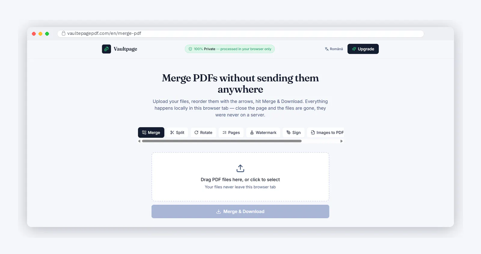 Vaultpage — 8 PDF tools. 100% Private screenshot
