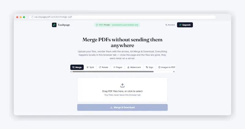 Vaultpage — 8 PDF tools. 100% Private screenshot 2