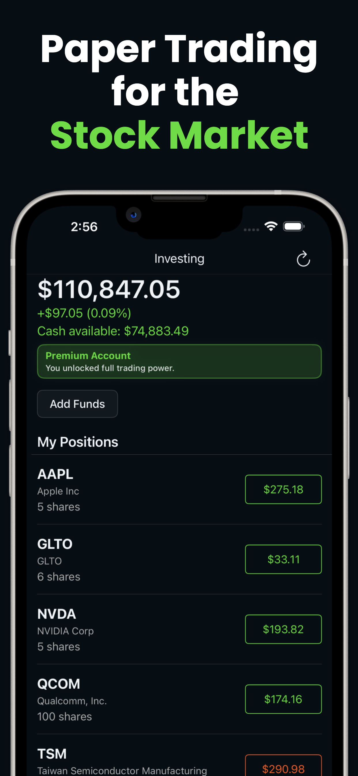 Stock Sim  - Main product screenshot demonstrating key features and user interface