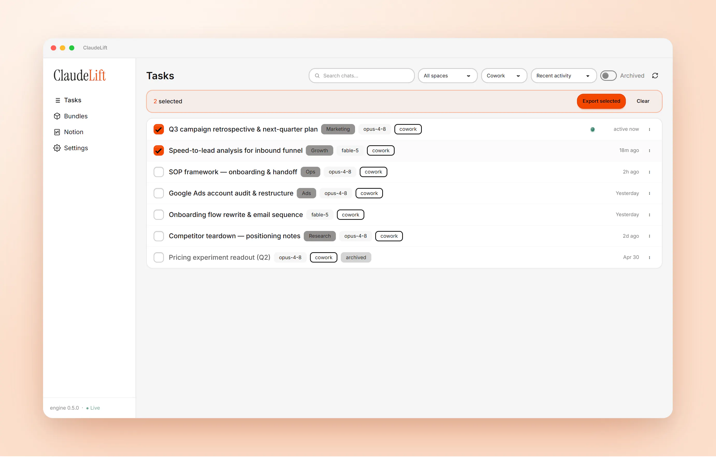 ClaudeLift , Git for Claude Cowork chats 截图 3