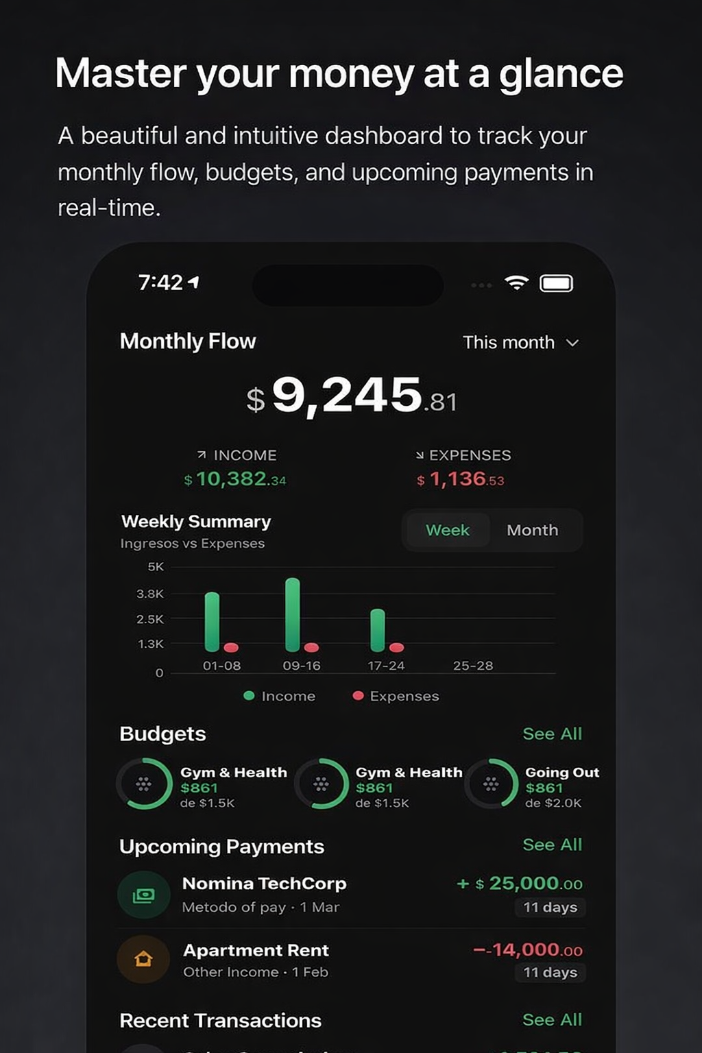 Finzito - Personal Finance with IA - Main product screenshot demonstrating key features and user interface