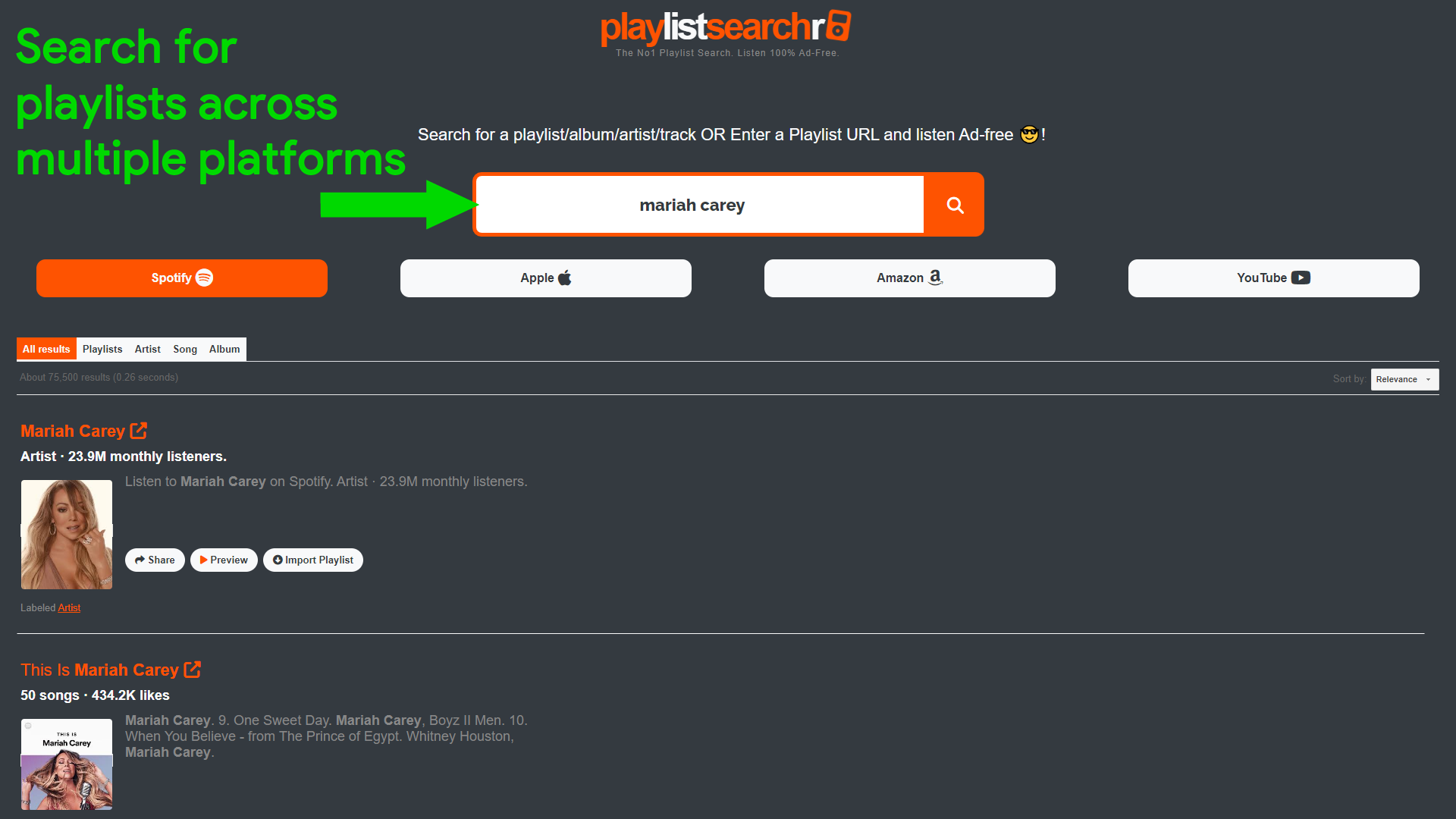 Playlistsearchr.com: Buscar escucha - Encuentra, reproduce, escucha: ¡todas las listas de reproducción, todas las plataformas, sin anuncios! media 1