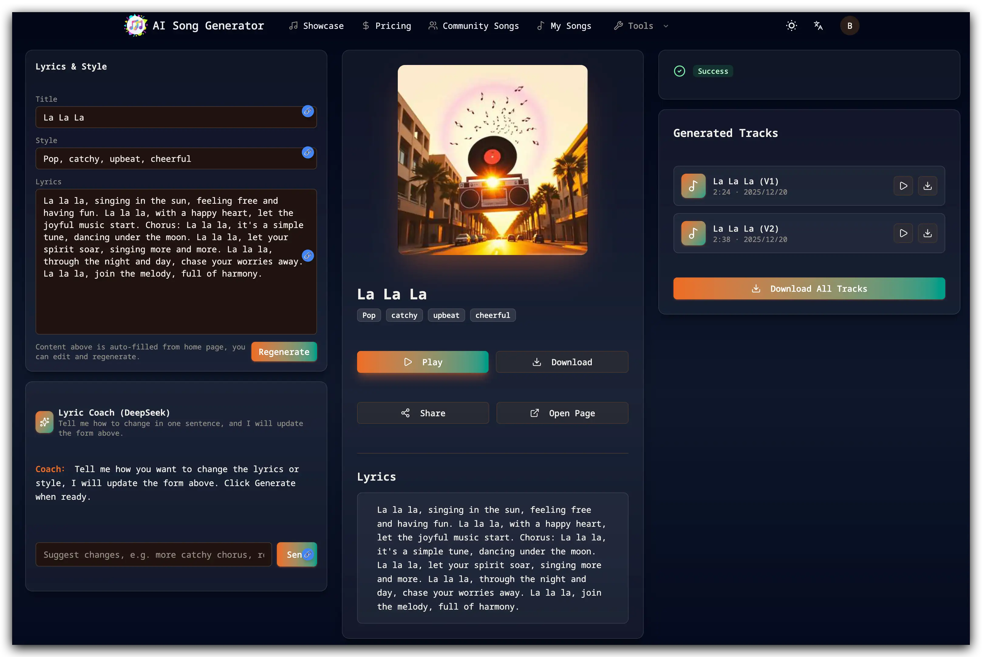 AI Song Generator - Screenshot 3 showing product features and functionality