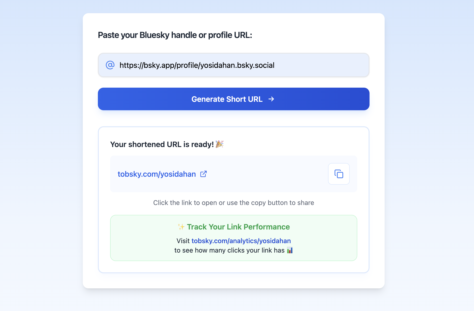 toBsky - Free bluesky profile url shortener & analytics media 3