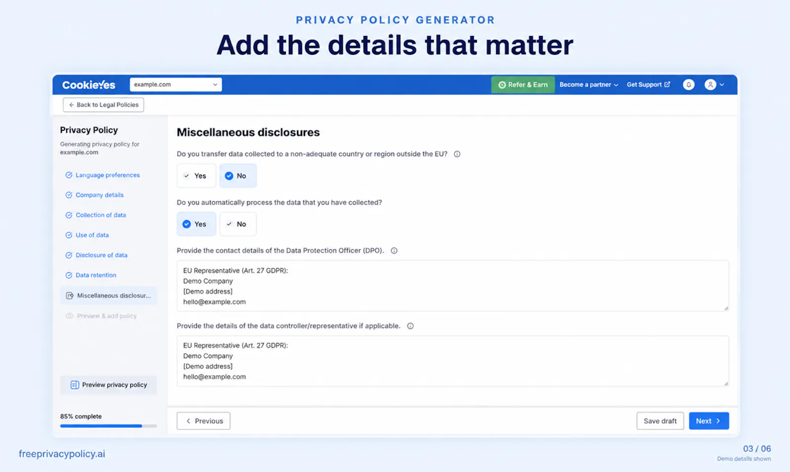 PrivacyPolicy Generator by CookieYes screenshot 5