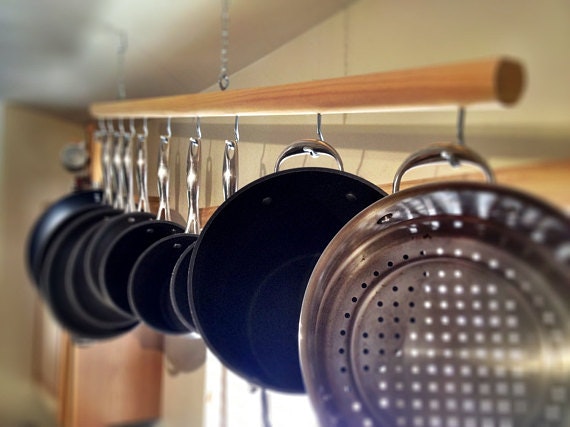 Pine And Stainless Steel Hanging Pot Rack gallery image