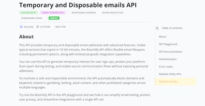 Temporary and Disposable emails API gallery image