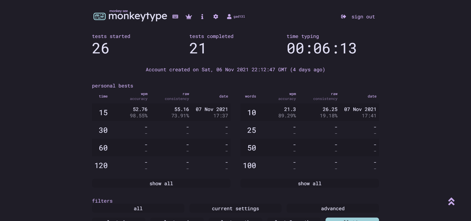 Monkey Type, Typing Test