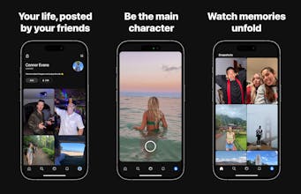 Interface de la plateforme sociale Snapshots affichant du contenu partagé entre deux profils d&rsquo;utilisateurs et mettant en évidence la connexion et la création de souvenirs.