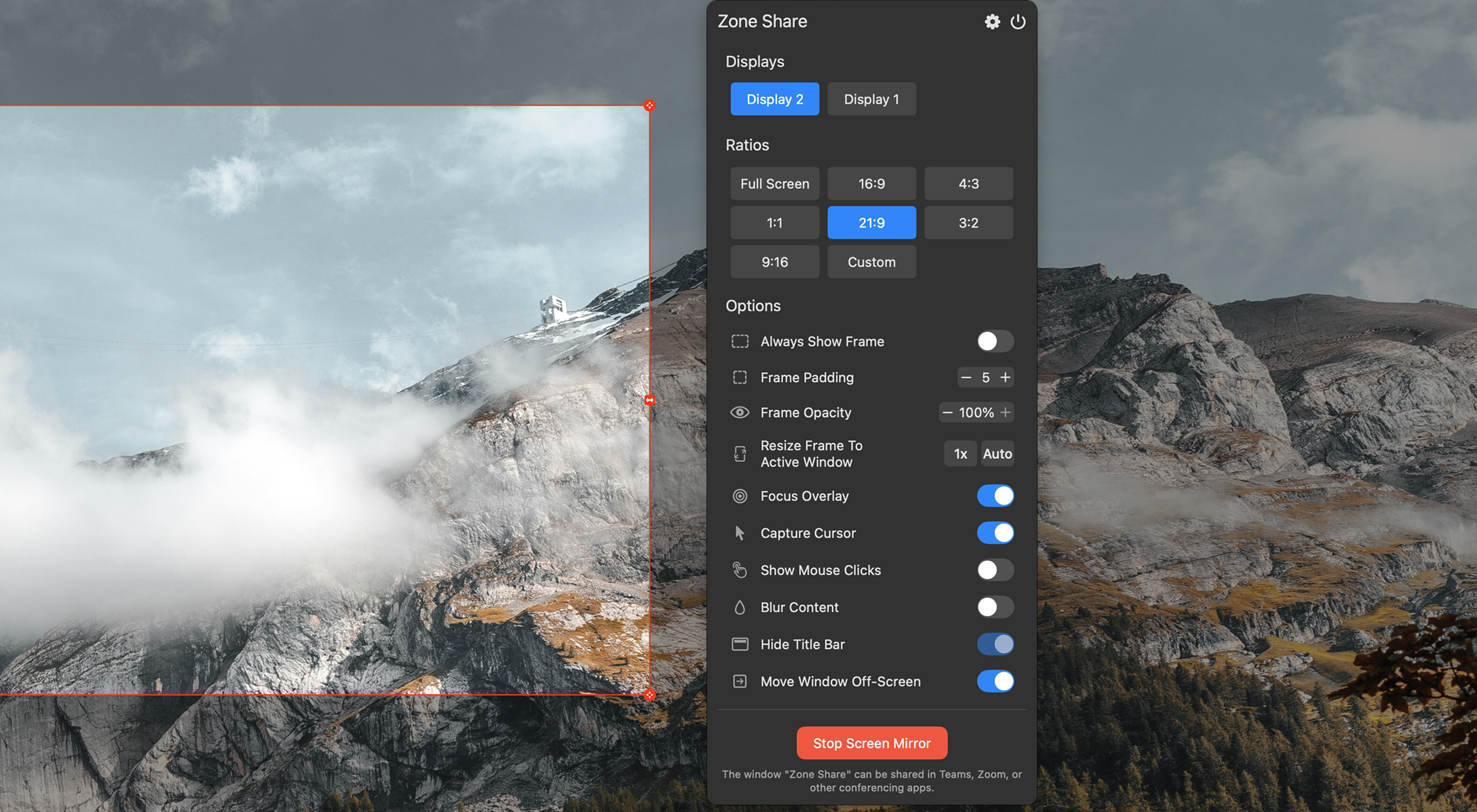 Zoneshare - condivisione dello schermo ultrawide - Semplifica la condivisione dello schermo sui monitor ultrawide in macOS media 1