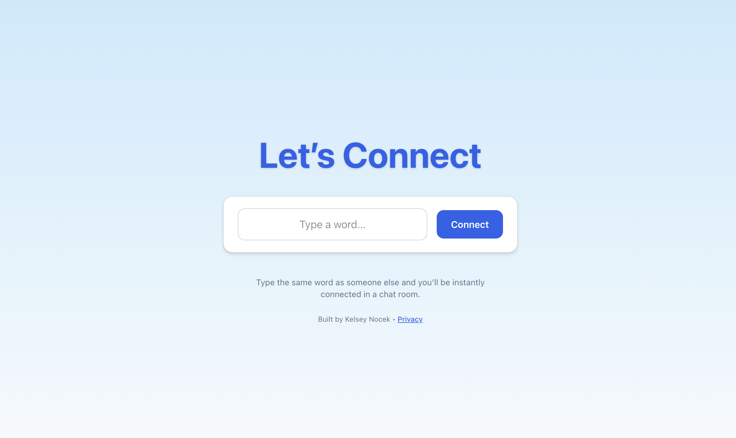 Mídia 1 de Vamos conectar-conexão baseada em uma palavra - Digite uma palavra.Conheça alguém que digitou o mesmo.