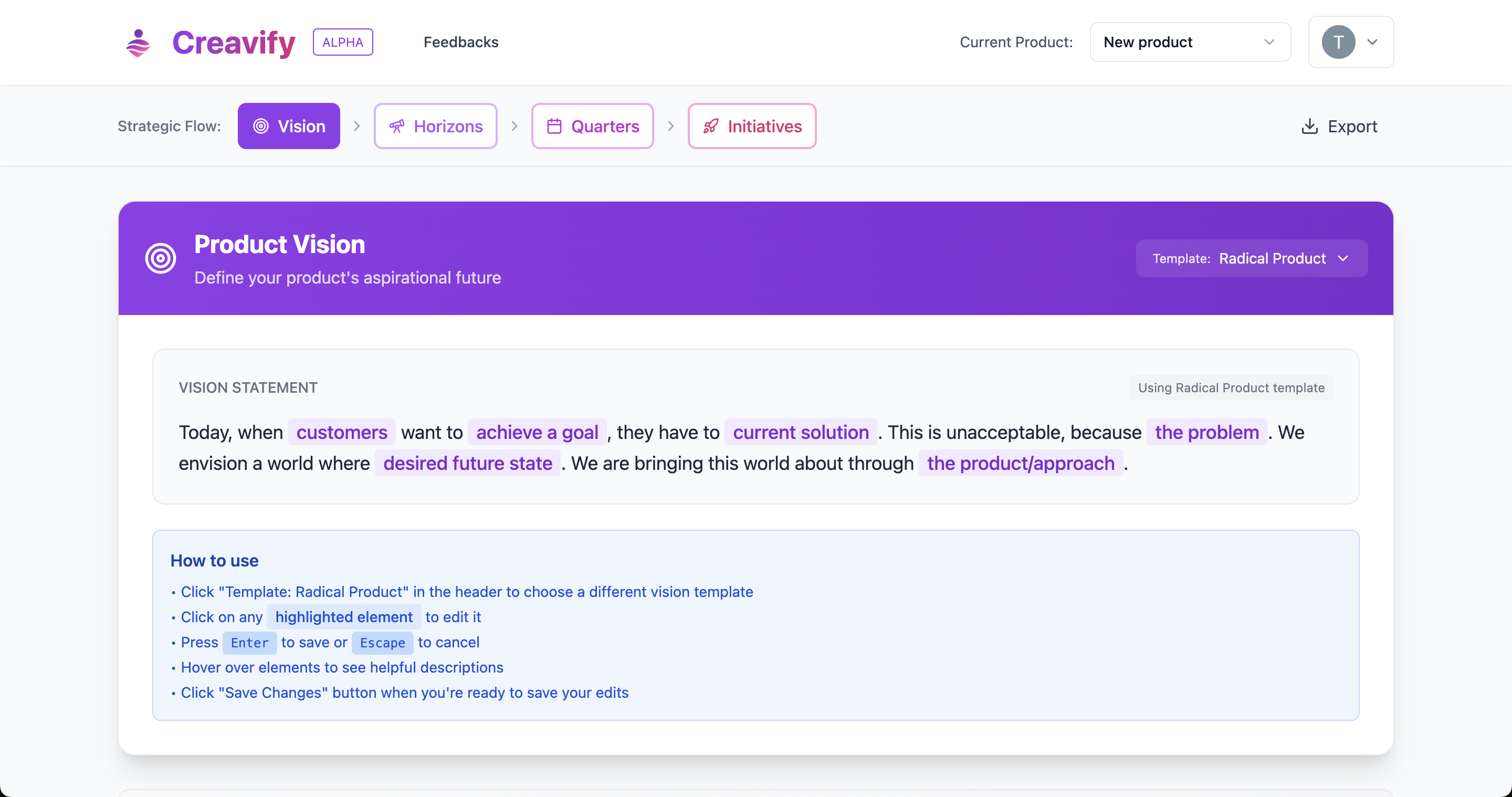 Creavificare - Piattaforma di pianificazione del prodotto strategico media 1