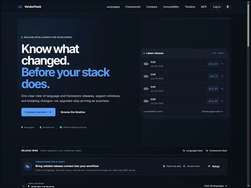 VersionTrack · Updates Radar screenshot 1