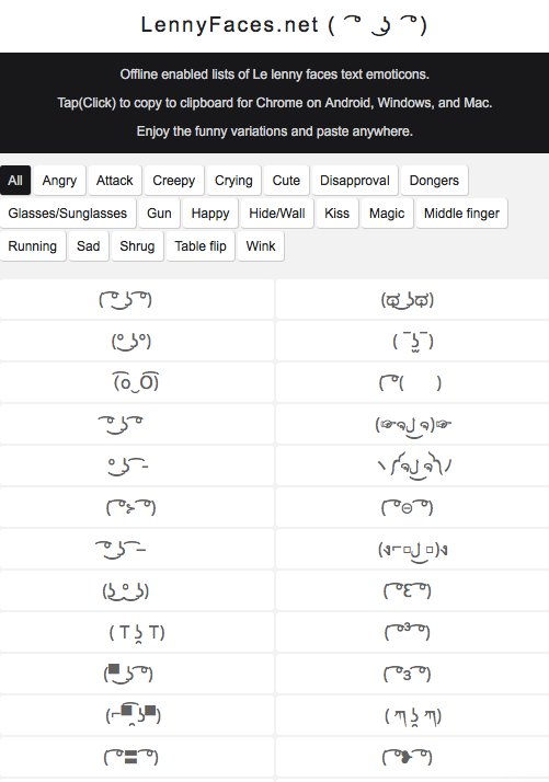 Cheatsheets for various lenny faces ( ͡° ͜ʖ ͡
