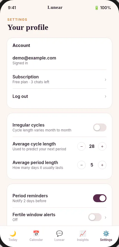 Lunear Period & Cycle Tracker gallery image