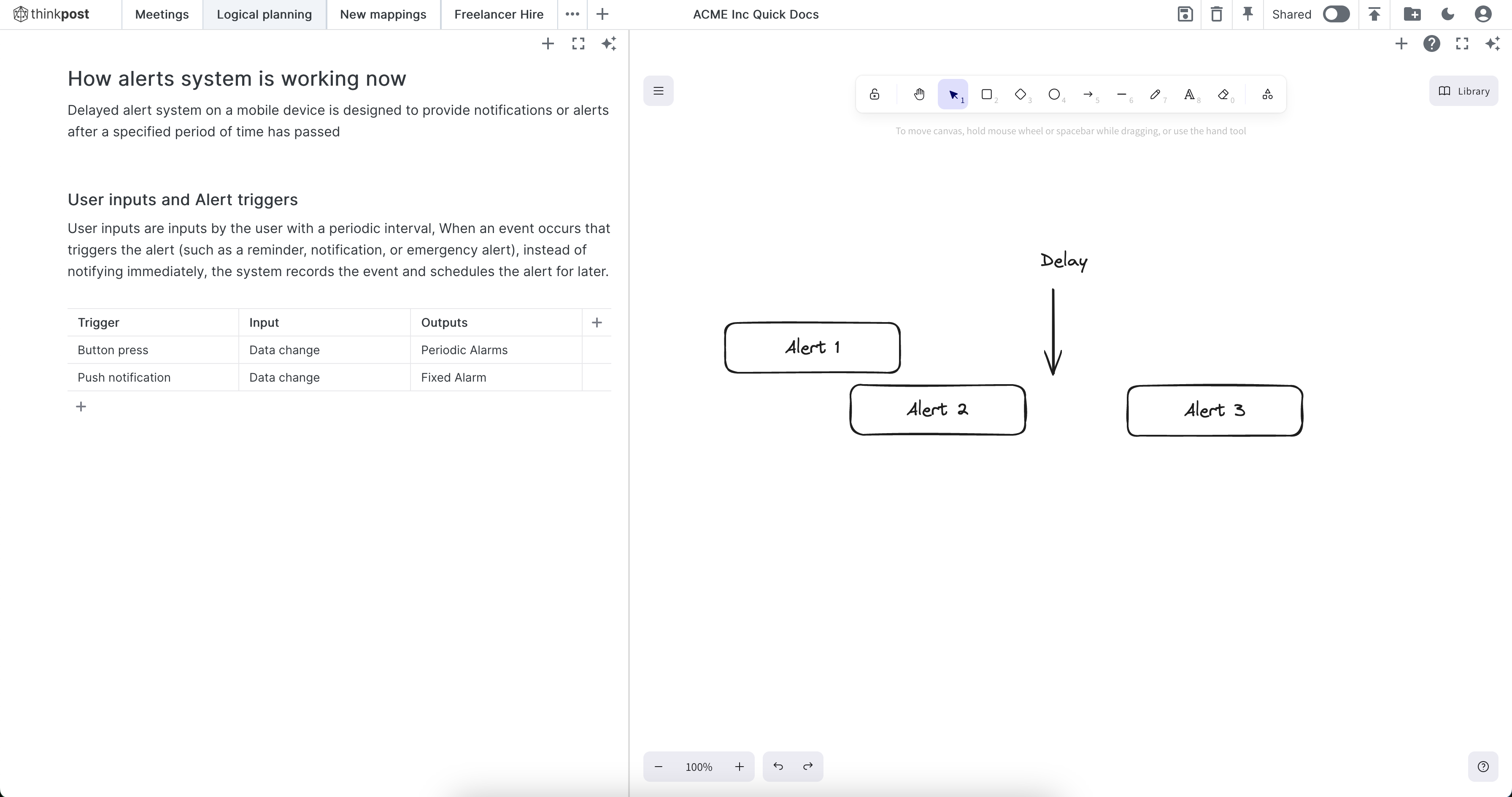 startuptile ThinkPost-Interactive split-screen note-taking and brainstorming tool