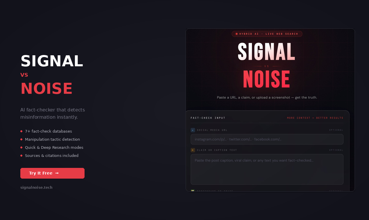 Signal vs Noise - Main product screenshot demonstrating key features and user interface