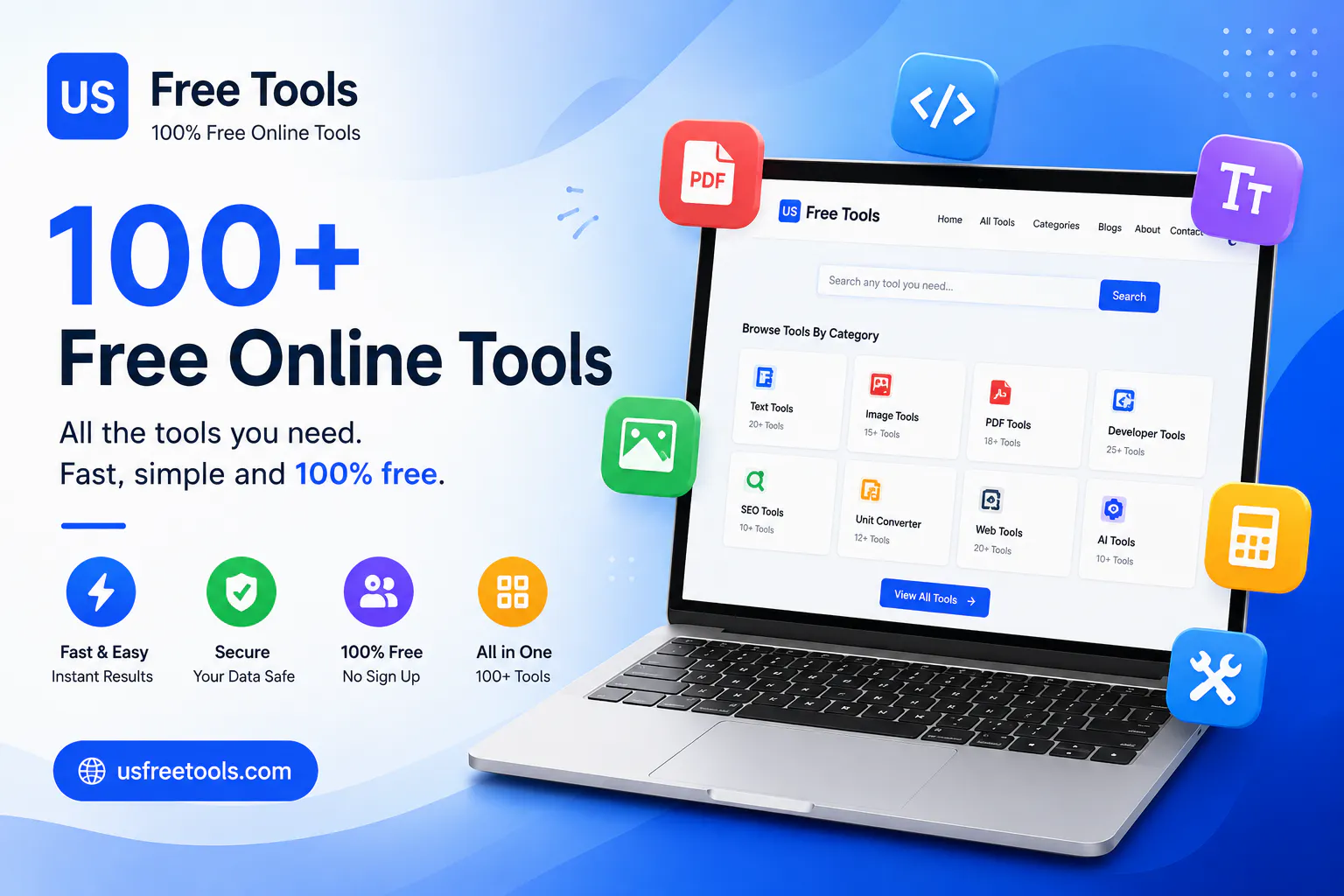 USFreeTools — 100+ Free Online Tools のプロダクトバナー