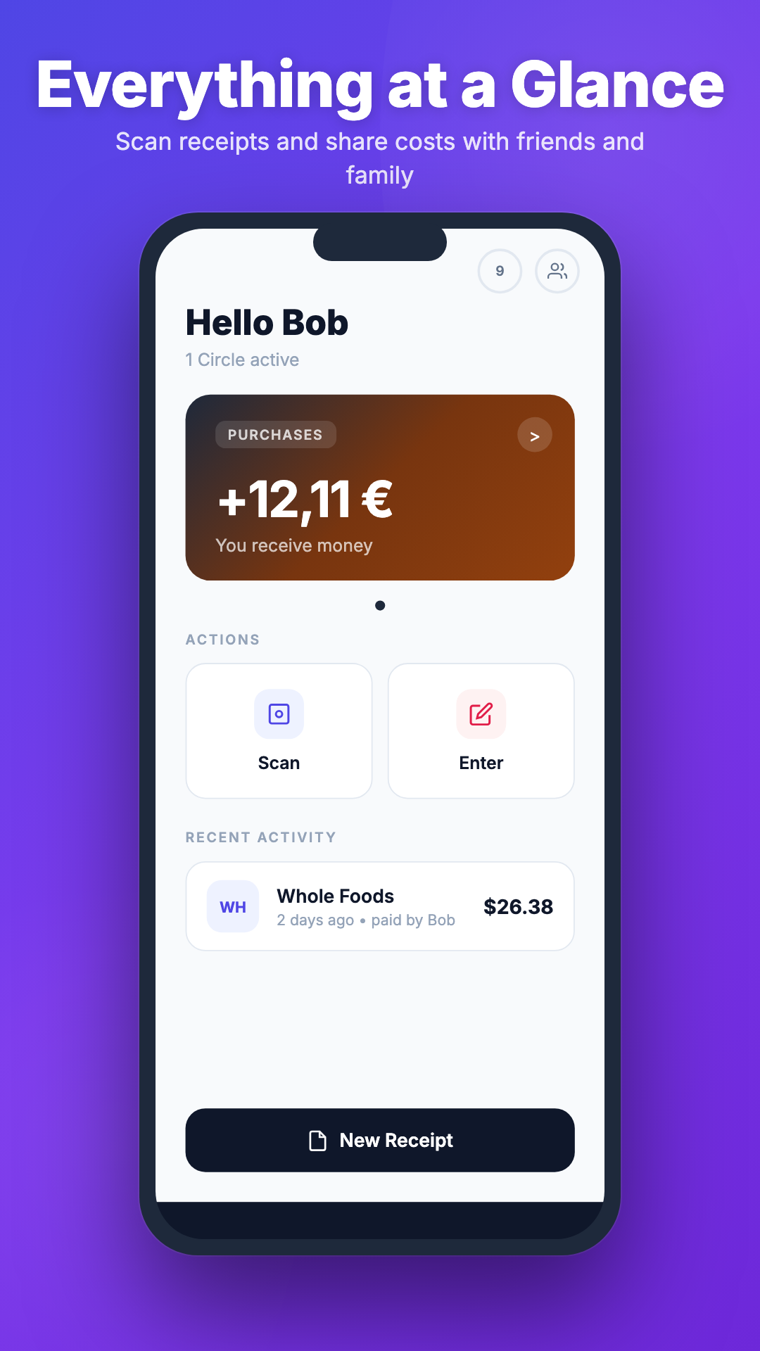 Qota - bill splitter app - Screenshot 2 showing product features and functionality