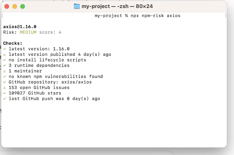 npm-risk screenshot 2