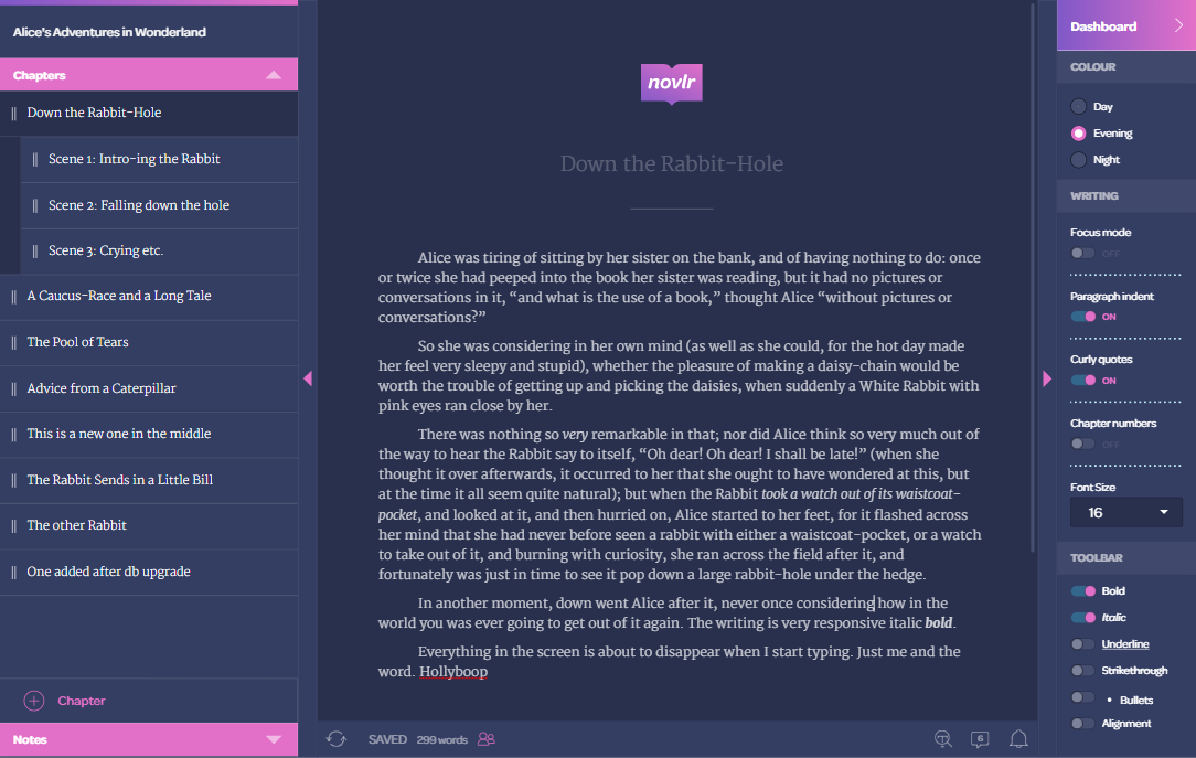 Novlr Beautiful online novel writing tool to write, edit & publish