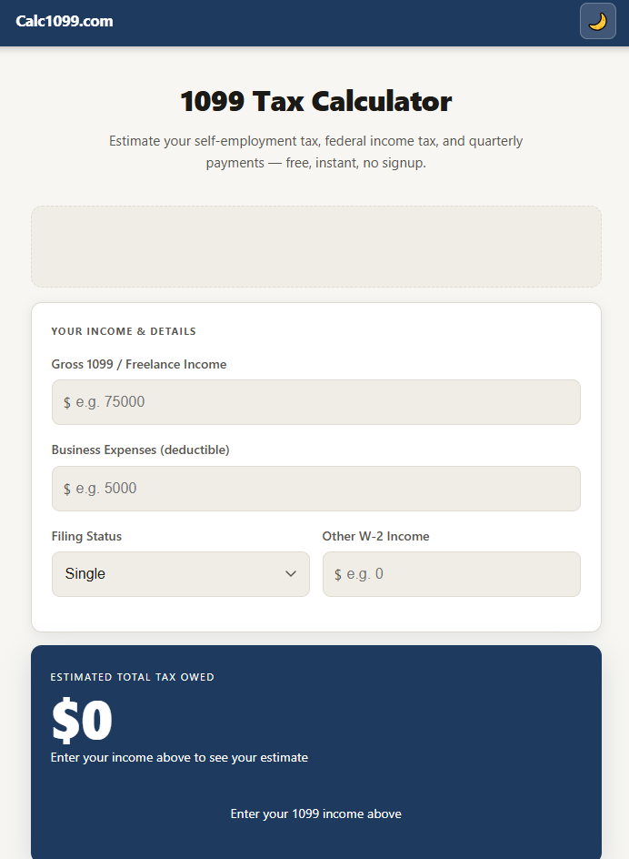 Free 1099 self-employment tax calculator gallery image