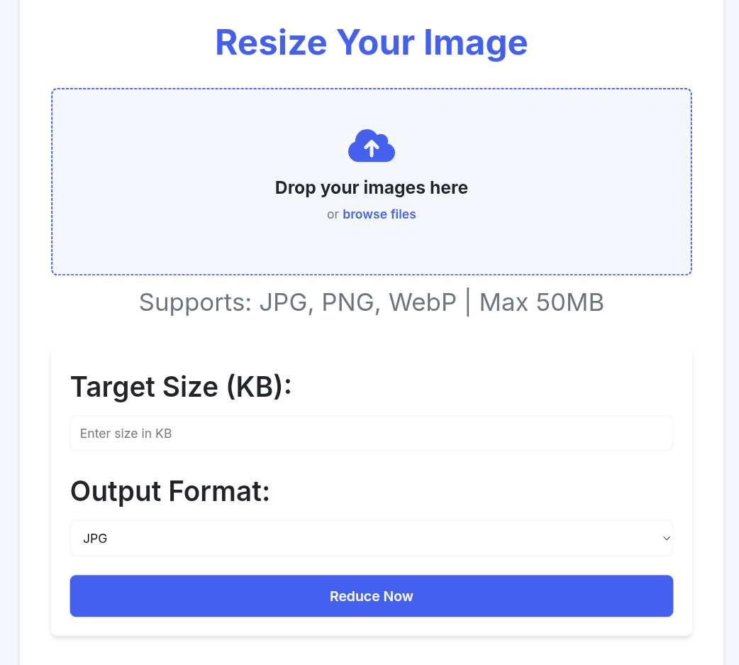 Media Mengurangkan India - Ubah saiz gambar anda dalam talian - JPG, PNG, Webp dan banyak lagi 1