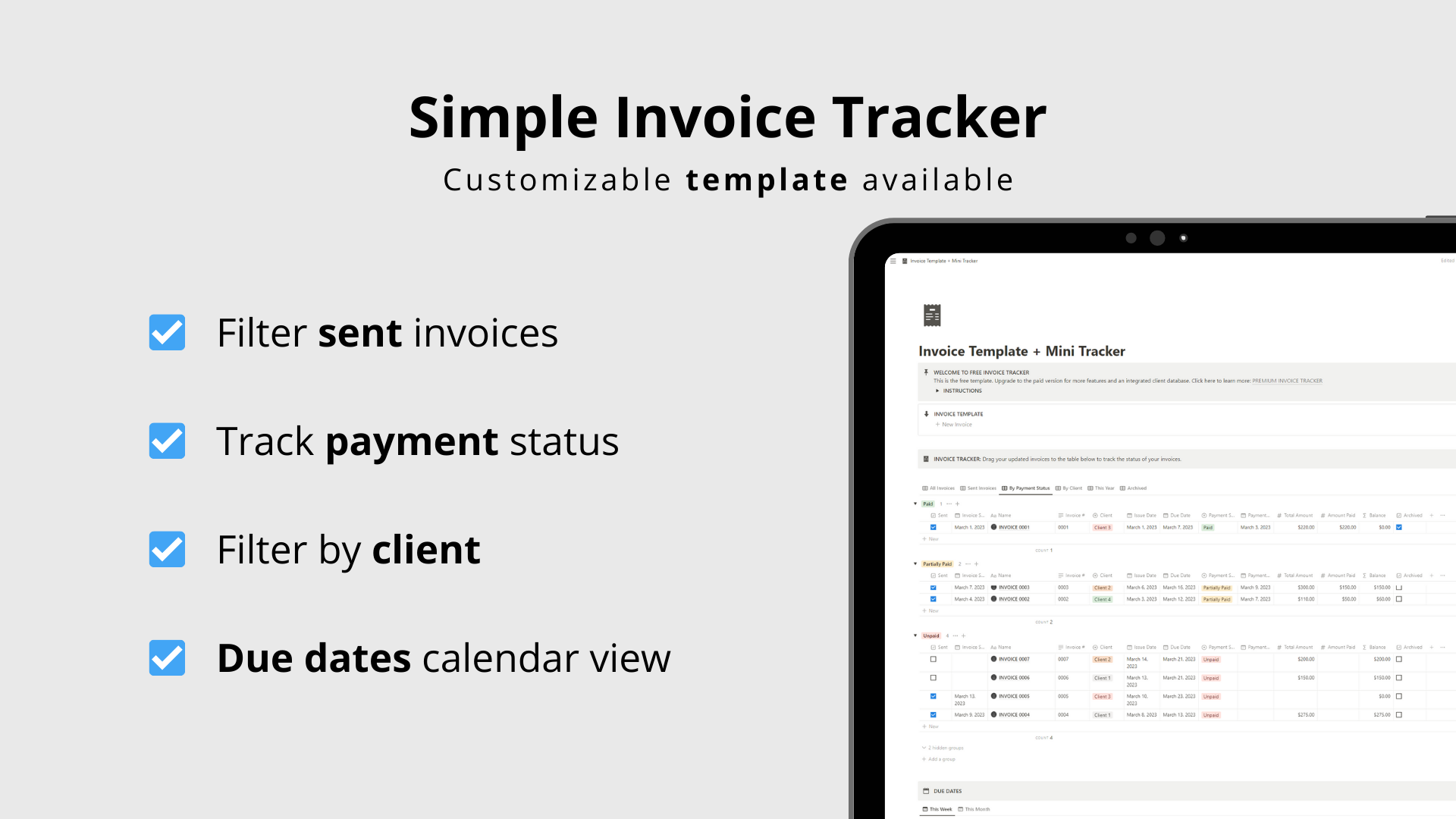 Simple Invoice Template and Mini Tracker - Simplify your invoicing with this FREE Notion template 미디어 3
