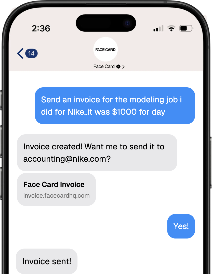 Média Carte de visage - Un assistant de facturation AI pour créer et envoyer des factures via SMS 2