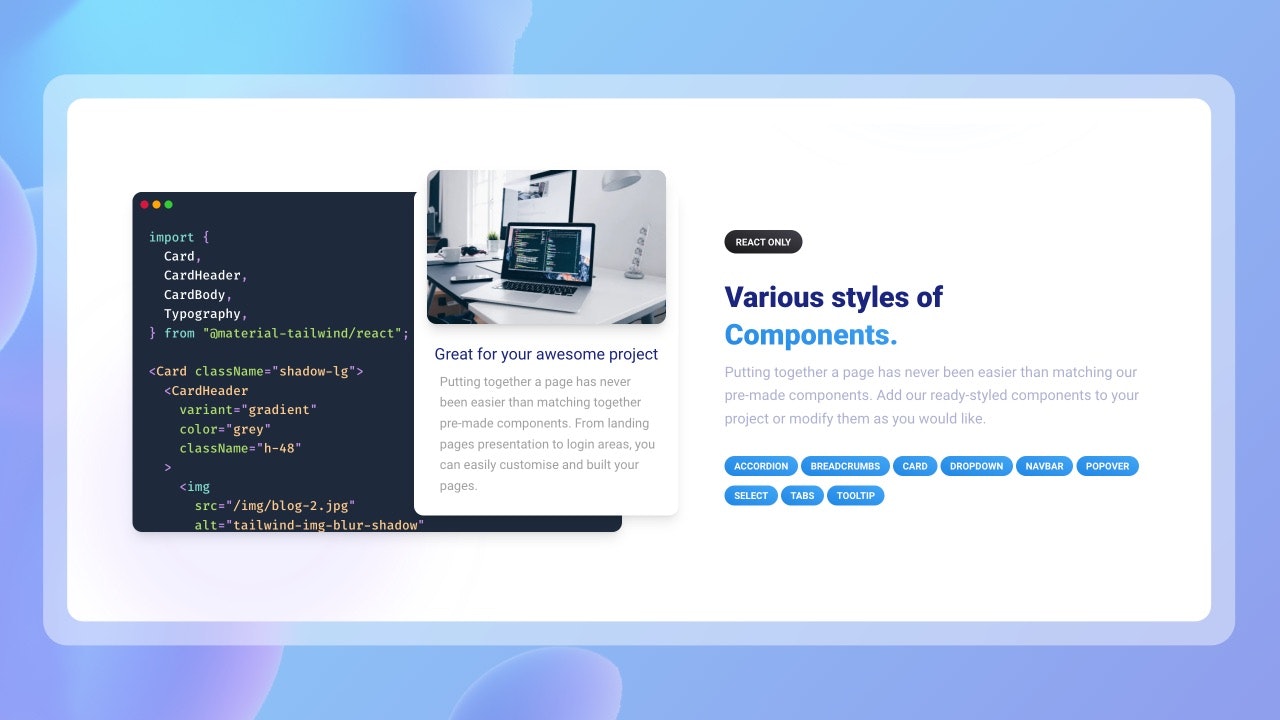 Mídia 3 de Material Tailwind V2 - Biblioteca de componentes para CSS e design de materiais